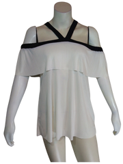 Larry Levine Women’s White Sheer Top with Yoke Collar, Size Medium