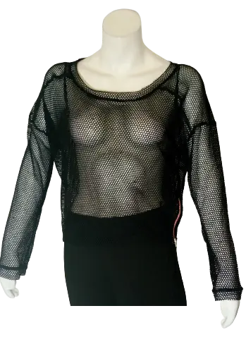 Anchro Women’s Black Fishnet Shirt with Side Zippers, Size Medium