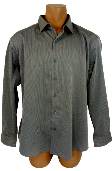 Alfani Men’s Fitted Black/Grey Striped Long Sleeve Shirt, Size XL (17 32-22)