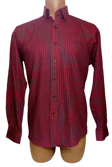 Club Room Men’s Red Plaid Regular Fit Long Sleeve Shirt, Size 17 36/37