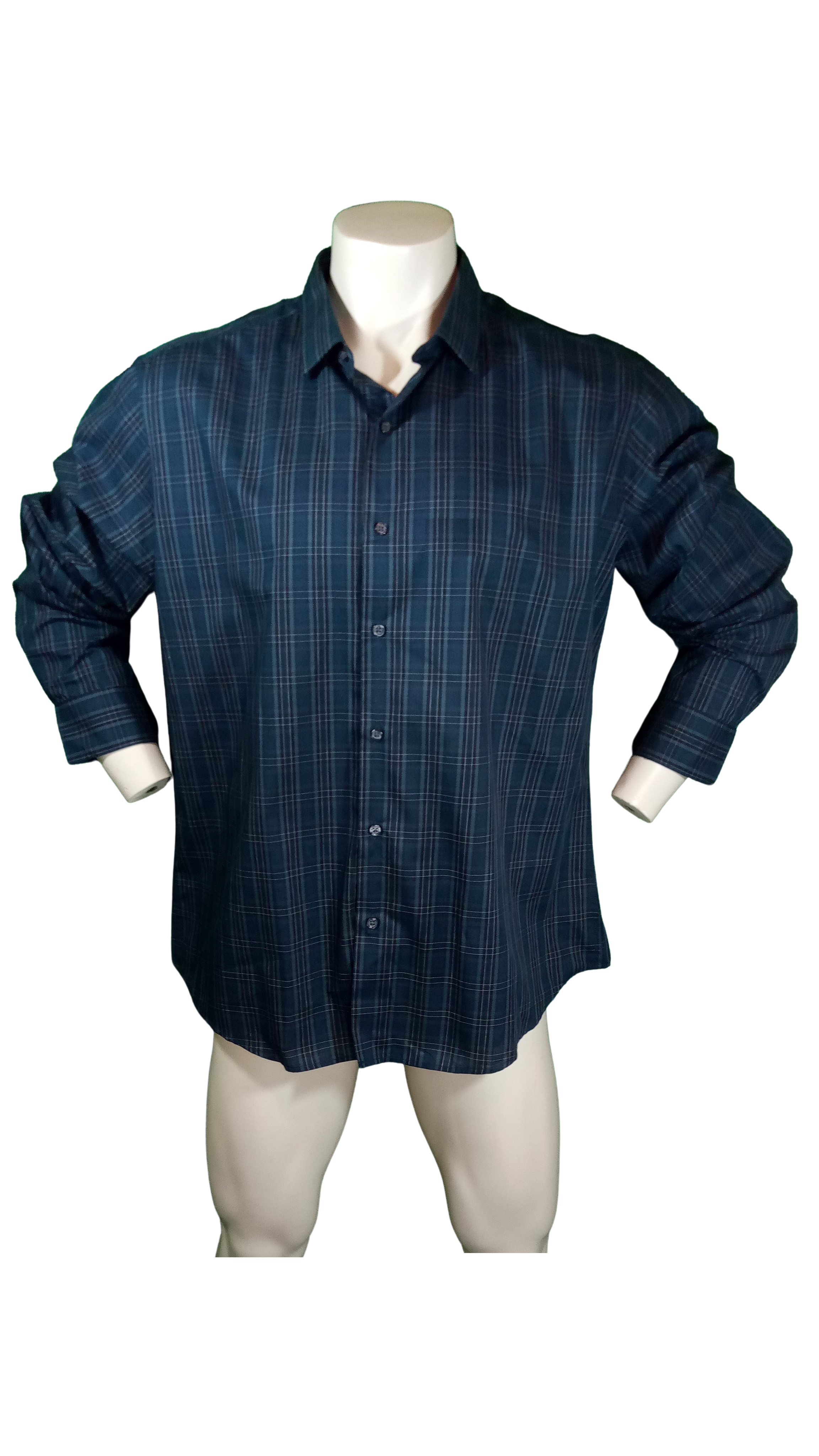Alfani Teal Plaid Fitted Dress Shirt front view