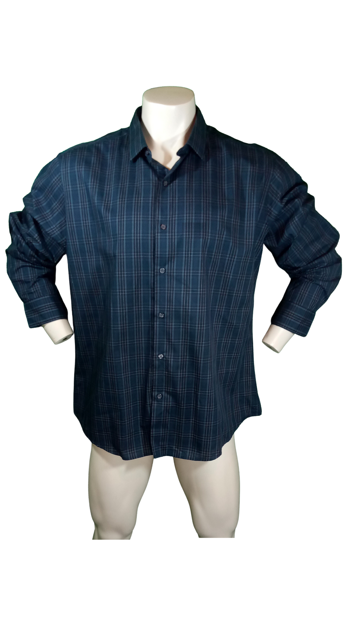 Alfani Teal Plaid Fitted Dress Shirt front view