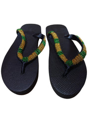 Beaded Unisex Flip Flop Gold Green Size 12.5 (measure 11")