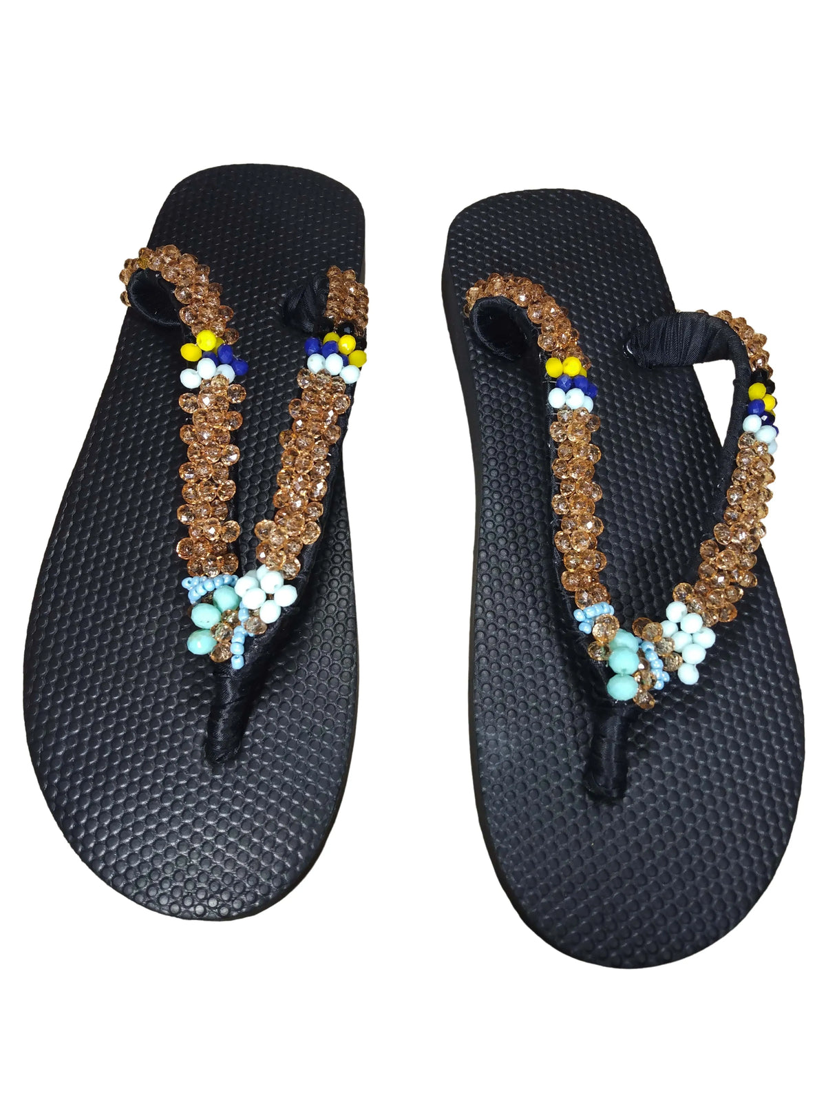 Beaded Unisex Flip Flop Peach Multicolor Size 9.5 (measure 10")