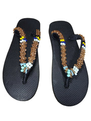 Beaded Unisex Flip Flop Peach Multicolor Size 9.5 (measure 10")