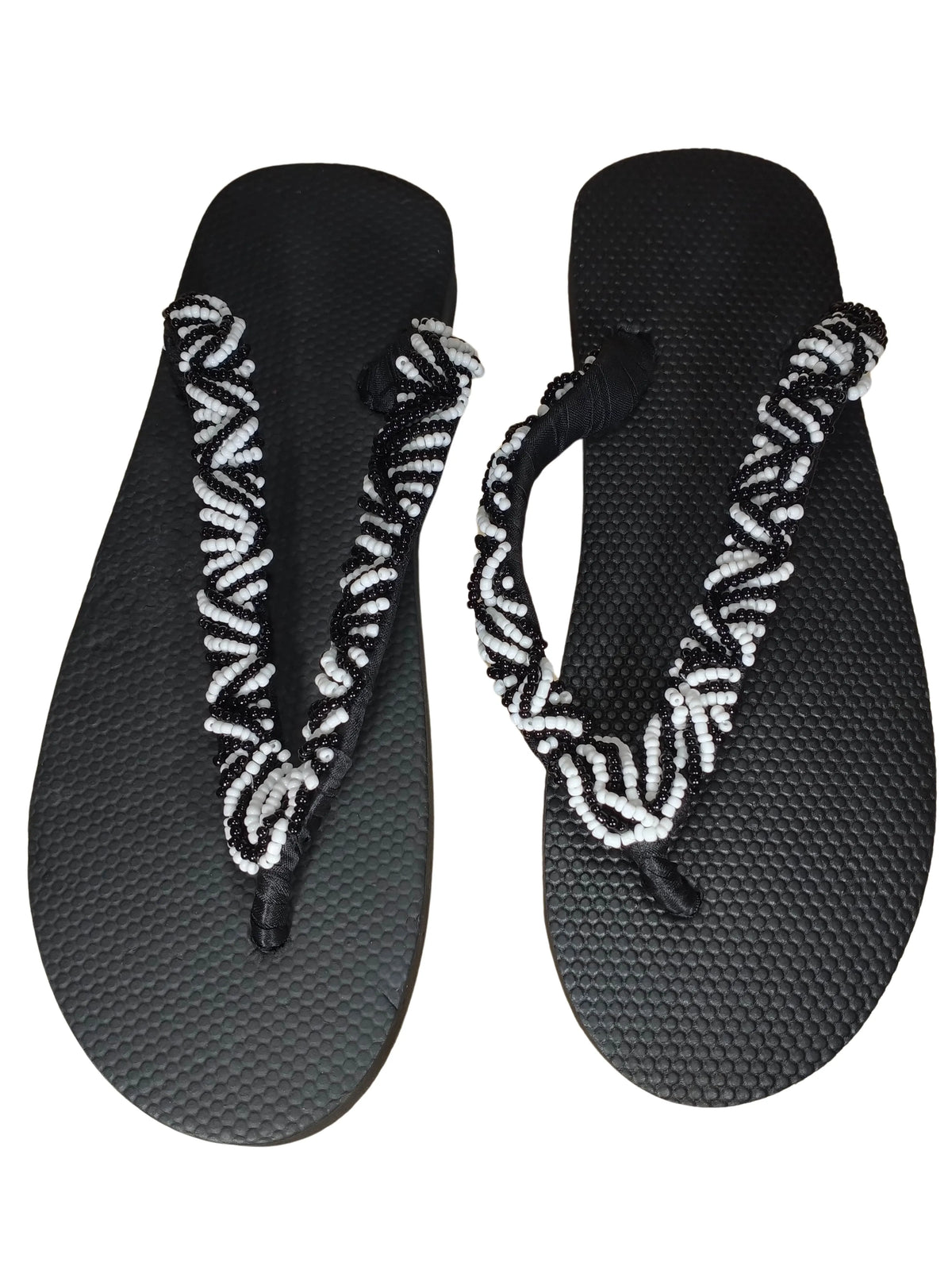 Beaded Unisex Flip Flop Black White Size 12.5 (measure 11")