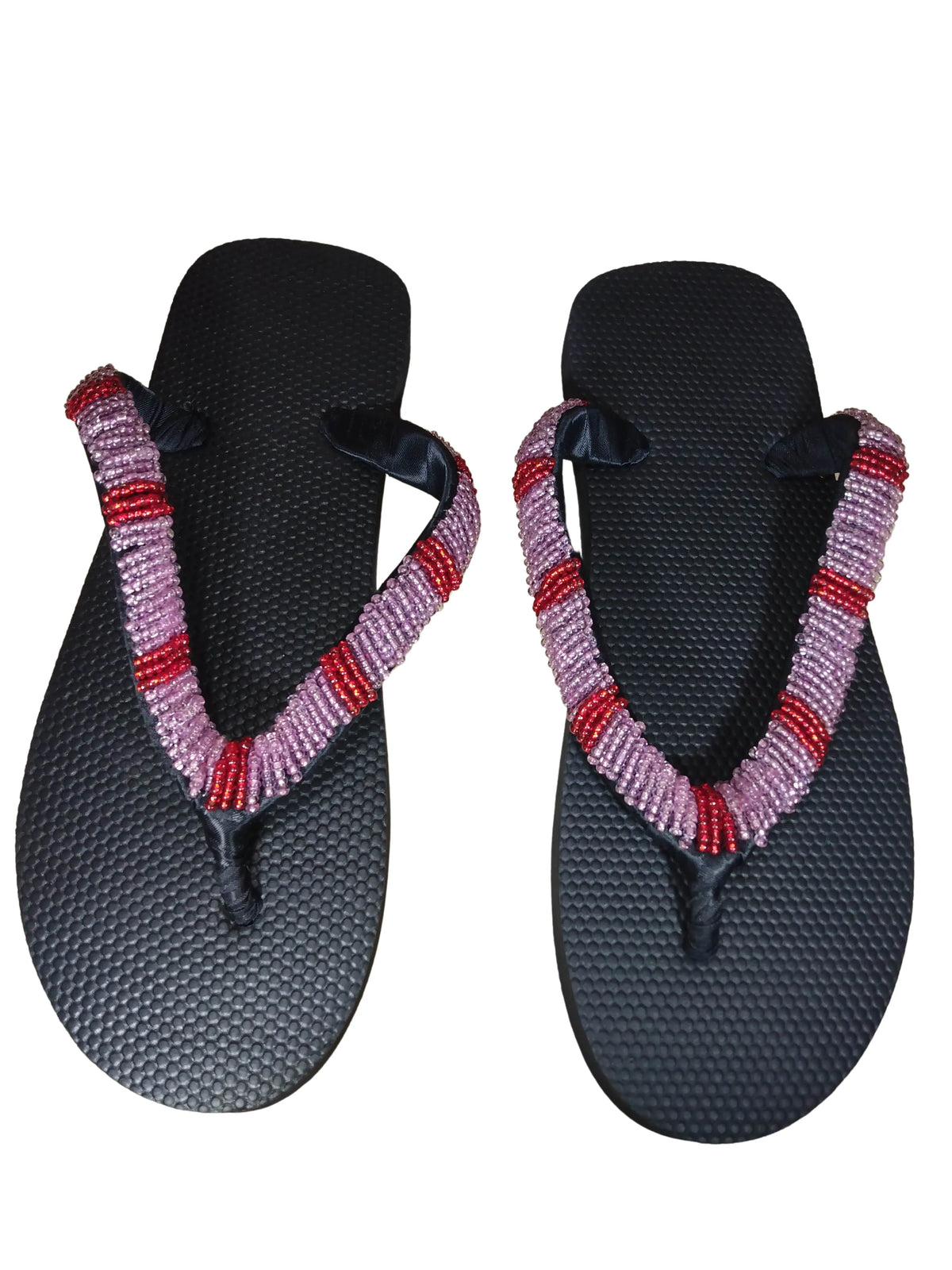 Beaded Unisex Flip Flop Lavendar Red Size 12.5 (measure 11")