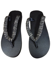 Beaded Unisex Flip Flop Black Clear Size 9.5 (measure 10")
