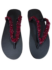 Beaded Unisex Flip Flop Red Size 12.5