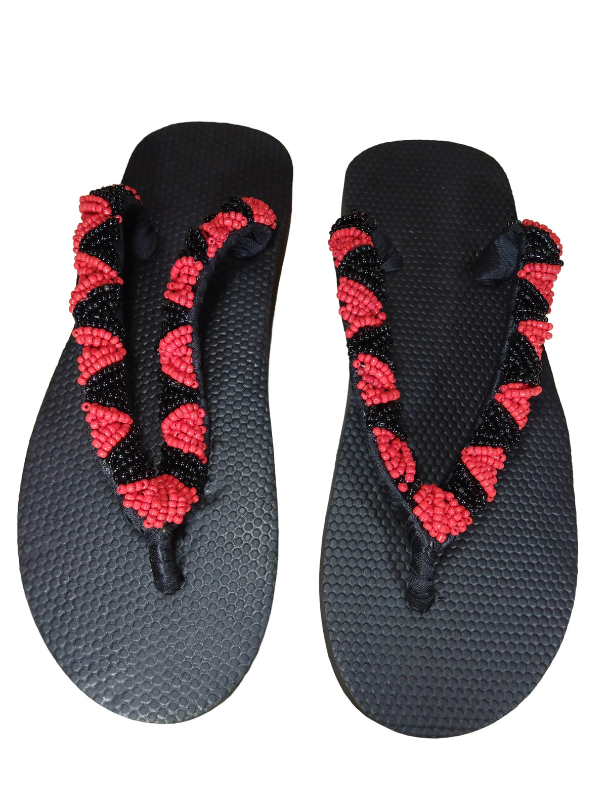 Beaded Unisex Flip Flop Red Black Size 9.5 (measure 10")