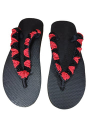 Beaded Unisex Flip Flop Red Black Size 9.5 (measure 10")