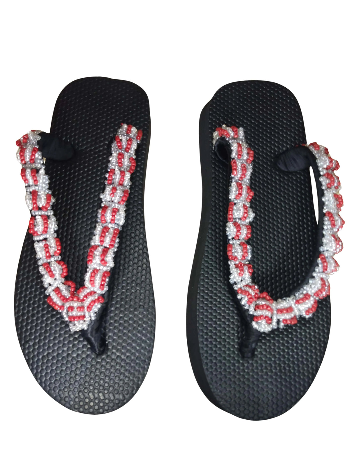 Beaded Unisex Flip Flop Red Clear Size 8 (measure 9.5")