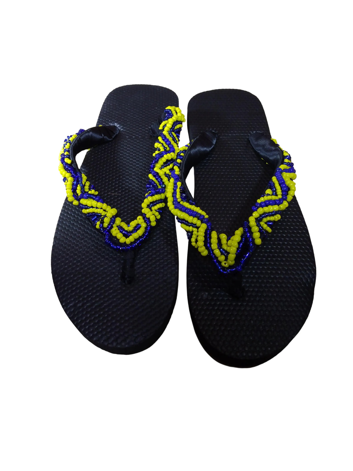 Beaded Unisex Flip Flop Blue Yellow Size 9.5 (measure 10")
