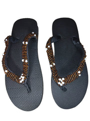 Beaded Unisex Flip Flop Chocolate White Size 12.5 (measure 11")
