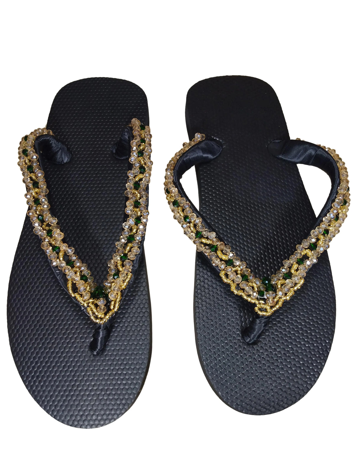 Beaded Unisex Flip Flop Peach Green Size 12.5 (measure 11")