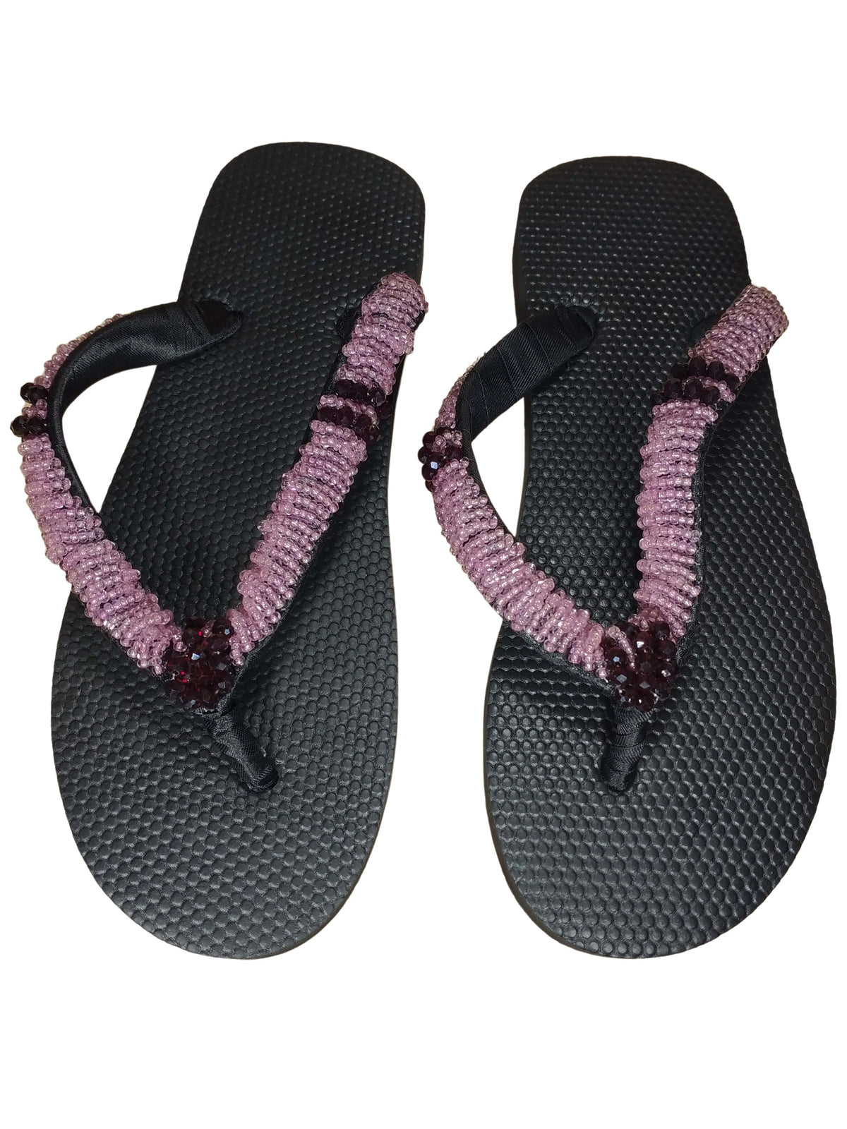 Beaded Unisex Flip Flop Lavendar Red Size 11 (measure 10.5")
