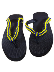 Beaded Unisex Flip Flop Blue Yellow Size 12.5 (measure 11")