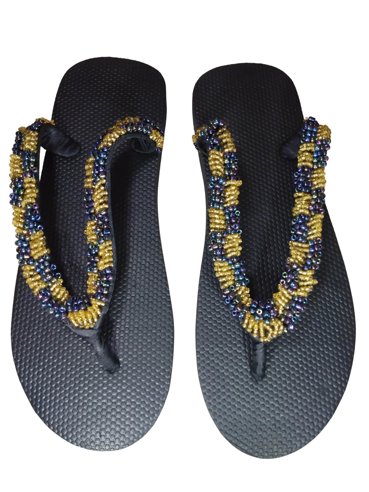 Beaded Unisex Flip Flop Gold Multicolor Size 12.5 (measure 11")