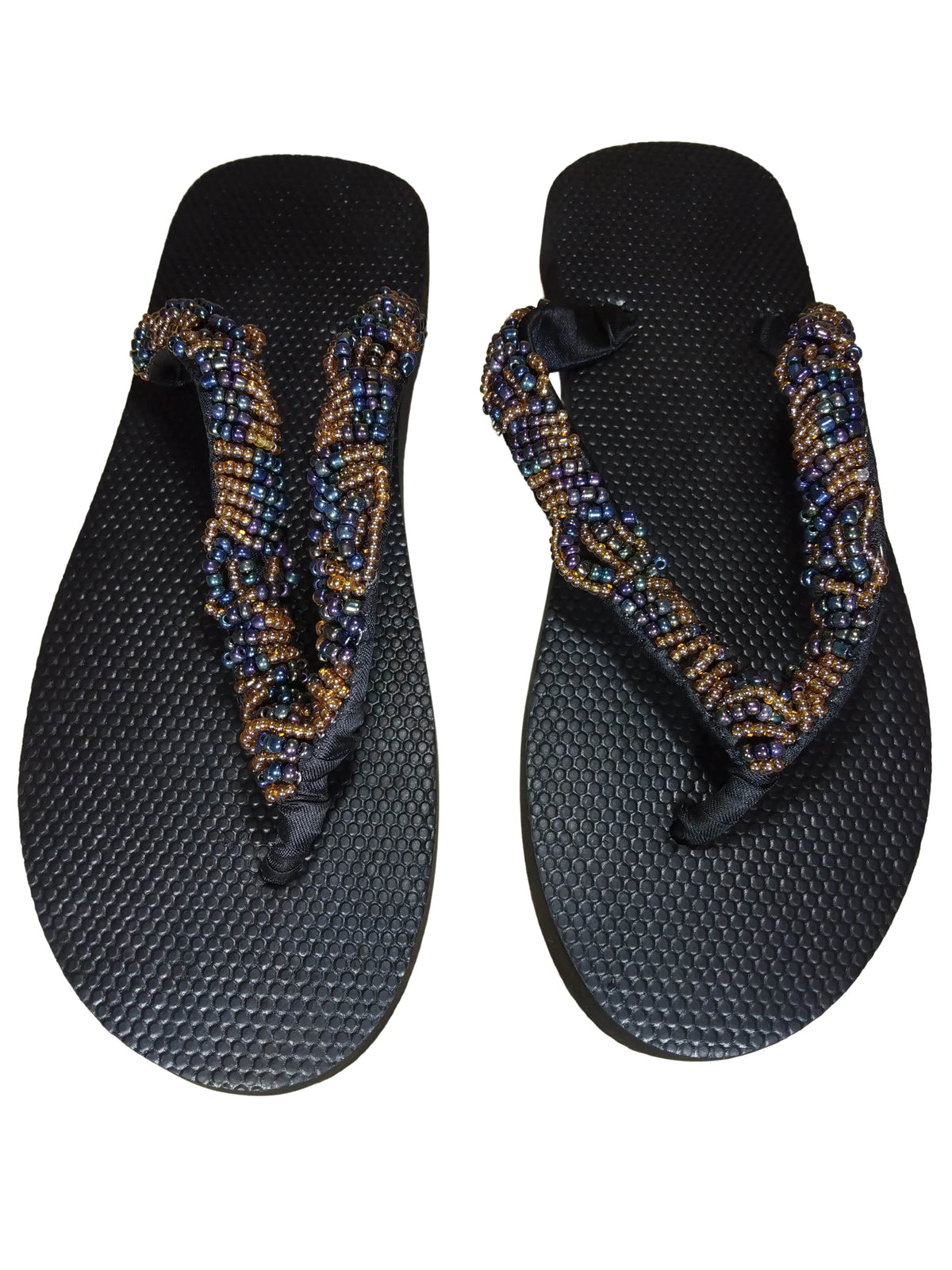 Beaded Unisex Flip Flop Peach Multicolor Size 12.5 (measure 11")