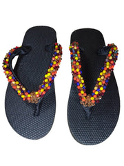 Beaded Unisex Flip Flop Multicolor Size 9.5 (measure 10")