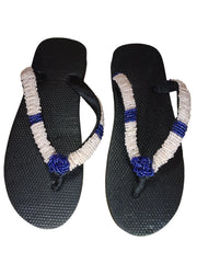 Beaded Unisex Flip Flop Blue Ivory Size 11 (measure 10.5")