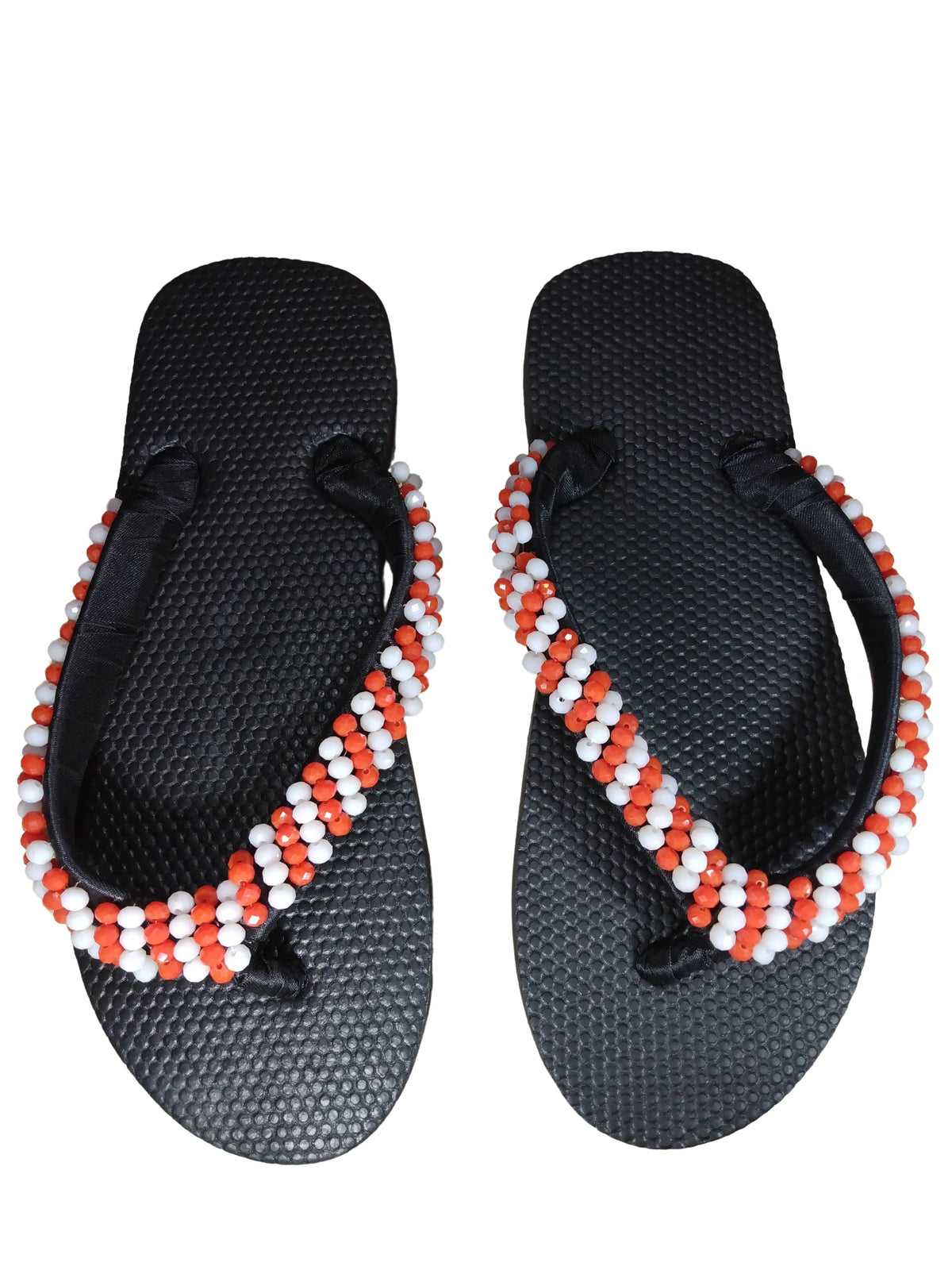 Beaded Unisex Flip Flop Orange White Size 9.5 (measure 10")