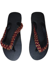 Beaded Unisex Flip Flop Red Peach Size 11 (measure 10.5")