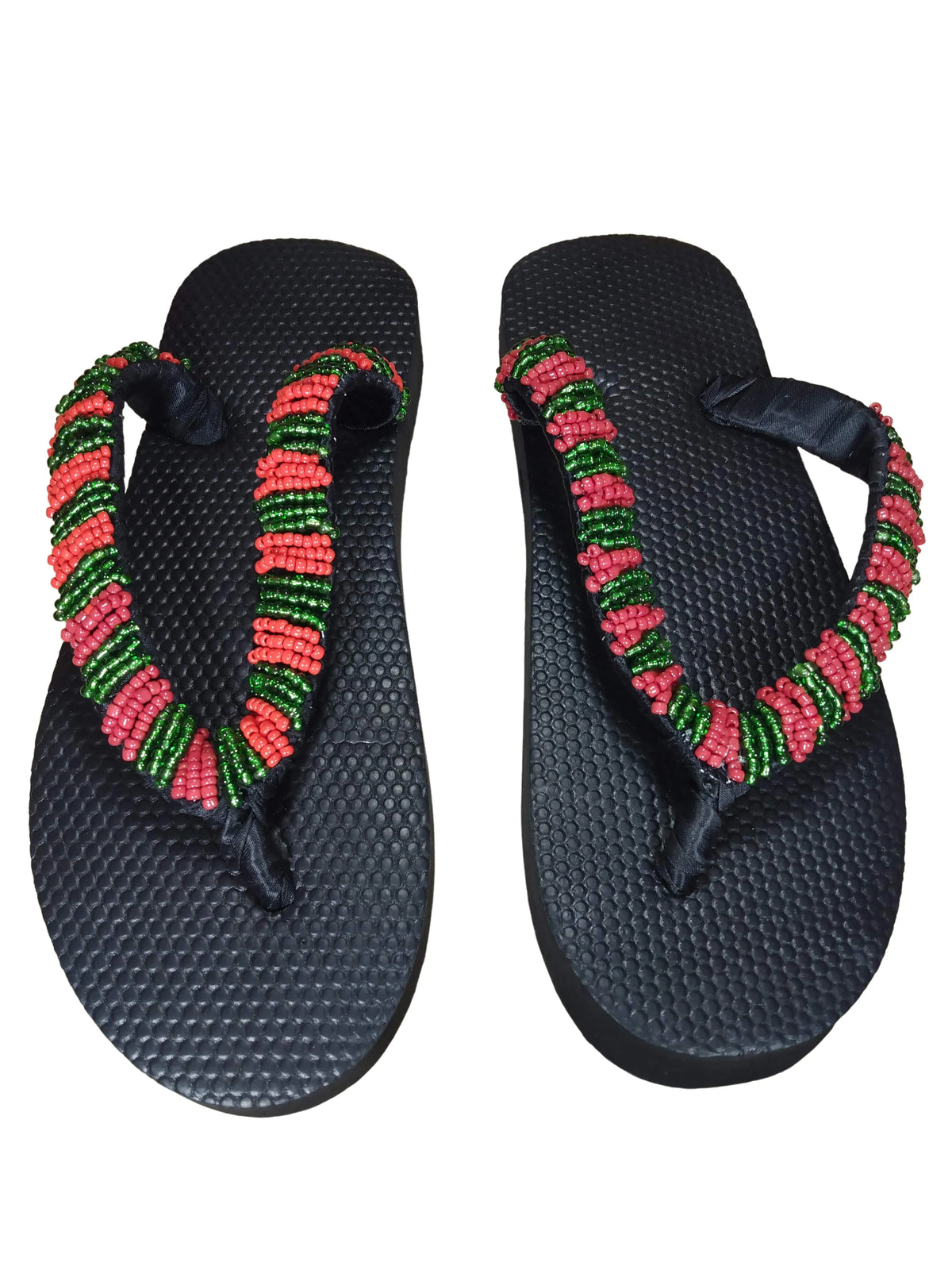 Beaded Unisex Flip Flop Green Orange Clear Size 10 (measure 9.5")