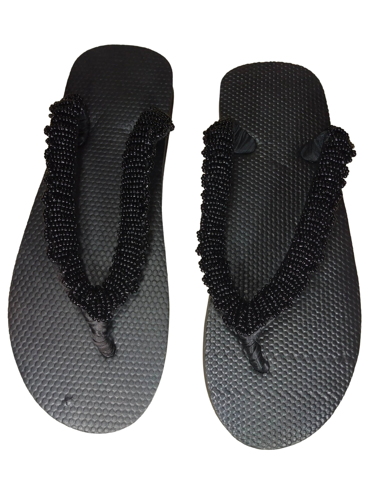 Beaded Unisex Flip Flop Black Size 11 (measure 10.5")