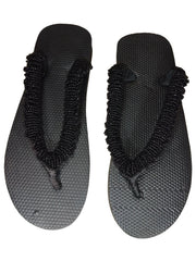 Beaded Unisex Flip Flop Black Size 11 (measure 10.5")