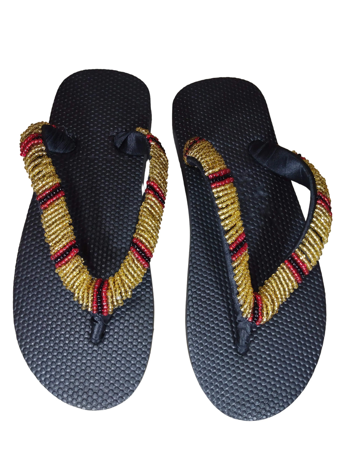 Beaded Unisex Flip Flop Gold Black Red Size 9.5 (measure 10")