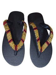 Beaded Unisex Flip Flop Gold Black Red Size 9.5 (measure 10")