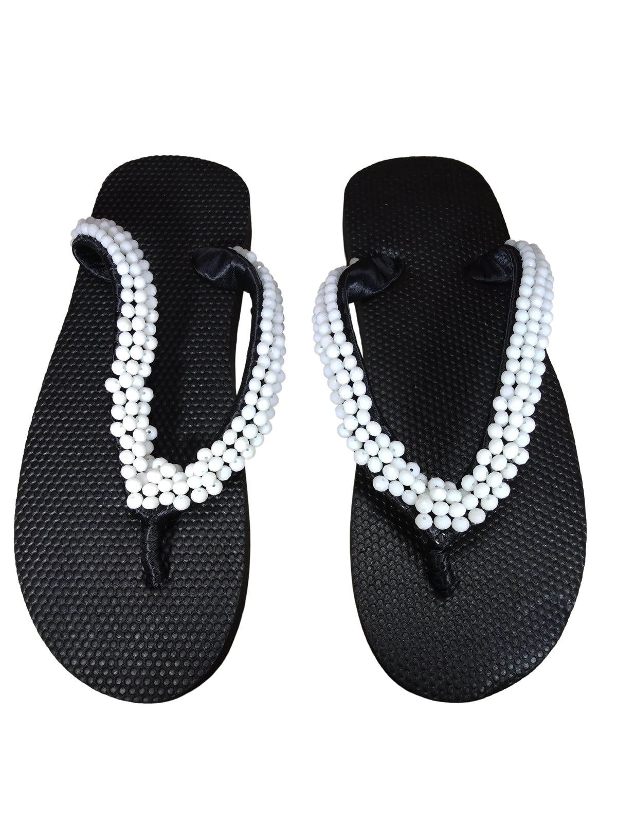 Beaded Unisex Flip Flop White Size 9.5 (measure 10")
