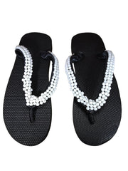 Beaded Unisex Flip Flop White Size 9.5 (measure 10")