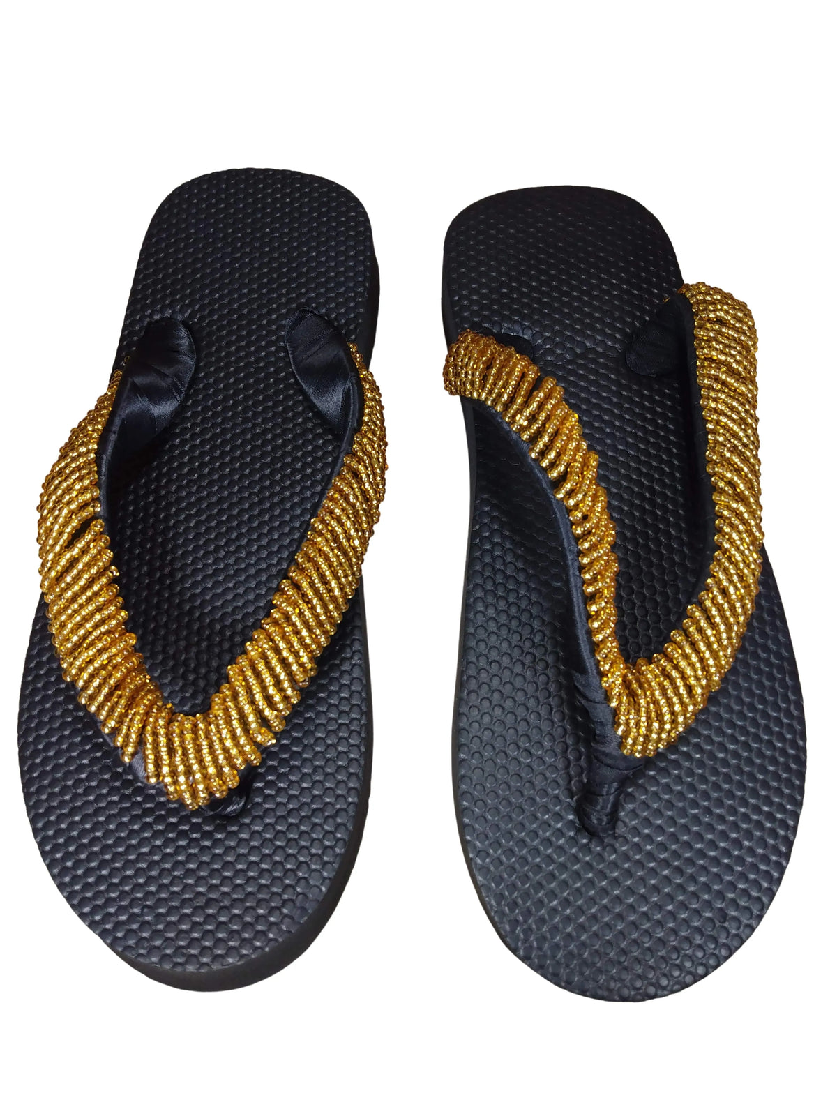 Beaded Unisex Flip Flop Gold Size 8 (measure 9.5")