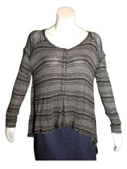 We the Free Women’s Black/Grey Stripe Sweater with Raw Seams, Size Medium
