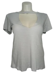 Emory Park Women’s Grey V-neck Short Sleeve Shirt, Size Medium