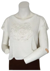 Runway Paris Girls’ White Short Sleeve Shirt with Lace, Size M/L