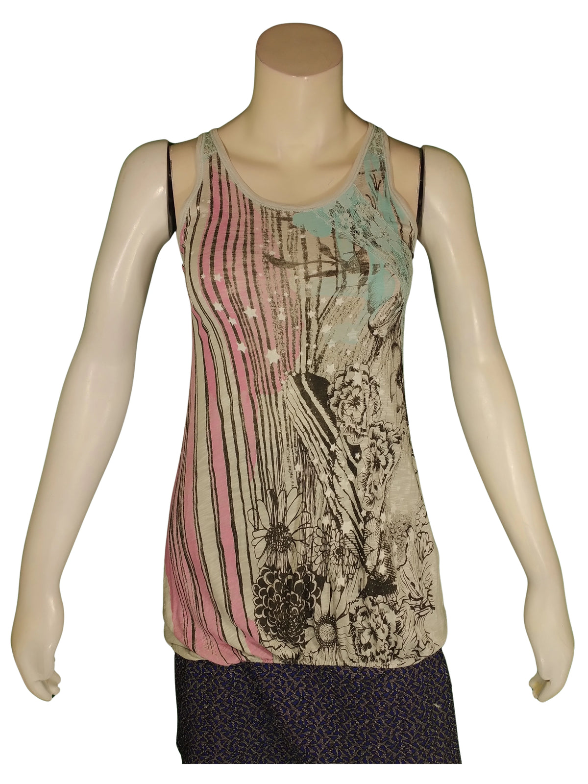 Libertalia Girls’ Stripe & Floral Tank Top – Size L (12), 100% Rayon