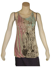 Libertalia Girls’ Stripe & Floral Tank Top – Size L (12), 100% Rayon