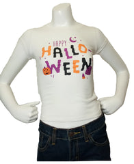Cat & Jack Girls’ White “Happy Halloween” T-Shirt, Youth XS (4-5)