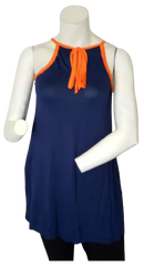 Ces Femme Women’s Navy/Orange Top with Tie, Size Small