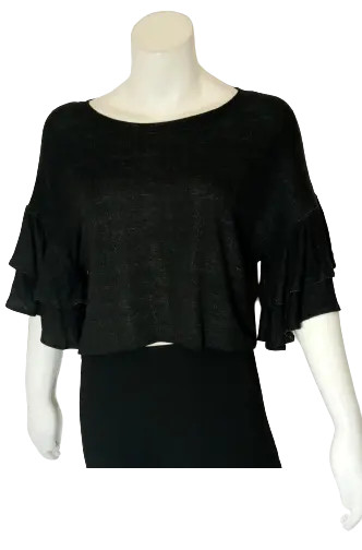 Ces Femme Women’s Black Shirt with Ruffles, Size Large