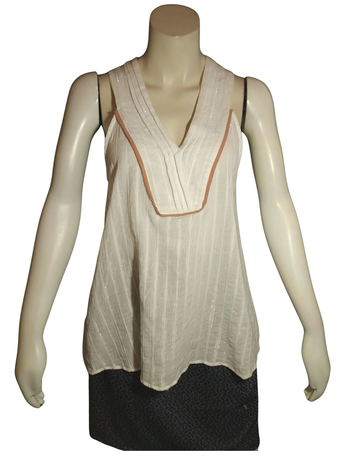 Penelope White, Silver & Brown Sheer Sleeveless Top – Medium