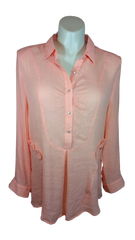 Roman Fashion Women’s Peach Long Sleeve Sheer Blouse, Size 2X