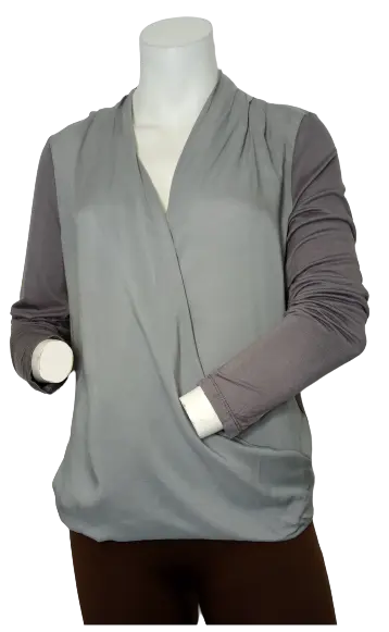 Leshop Women’s Grey Long Sleeve Open Shirt, Size Large