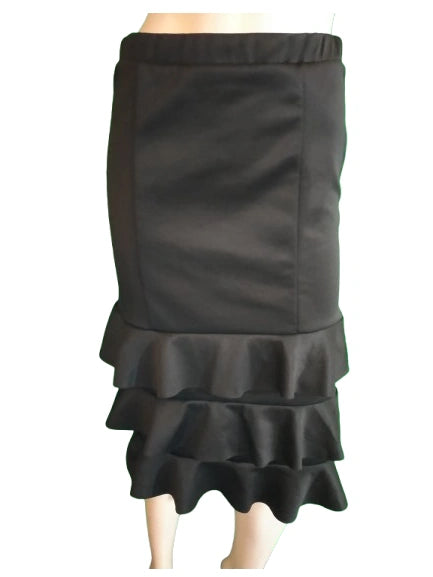 I>R Women’s Black Tiered Maxi Skirt – Large | Lightweight Stretch Skirt, 95% Polyester 5% Spandex