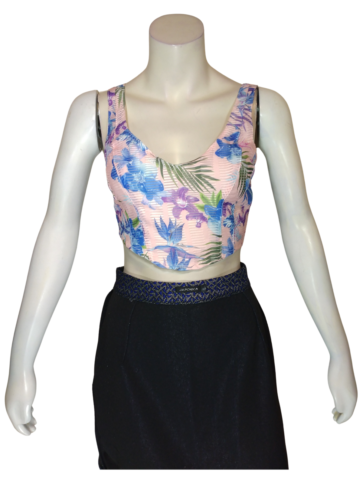 I Love Pink/Blue Floral Crop Top
