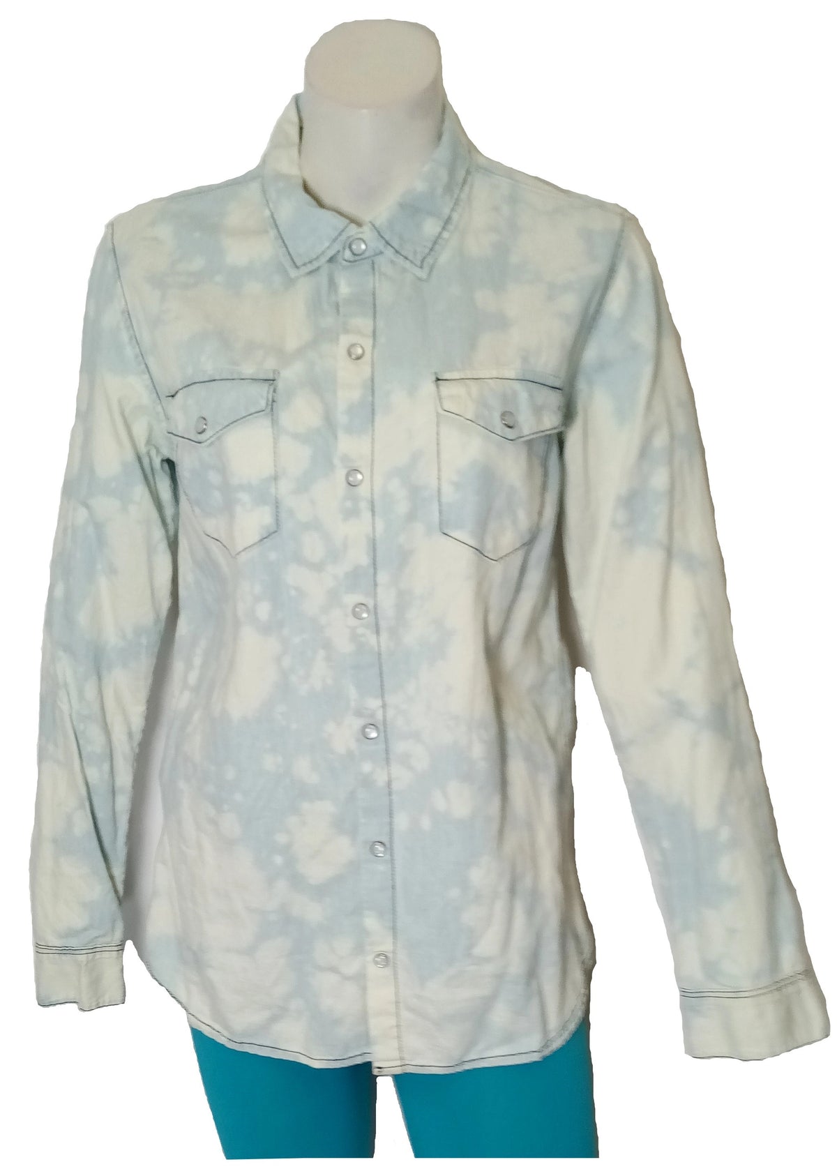 Carmar Girls’ Bleach-Stained Denim Shirt – Blue/White, Cotton Viscose Blend