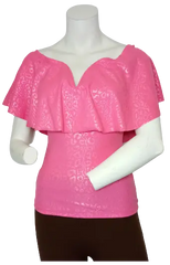 Vizio USA Women’s Pink V-Neck Top with Yoke Collar, Size Small